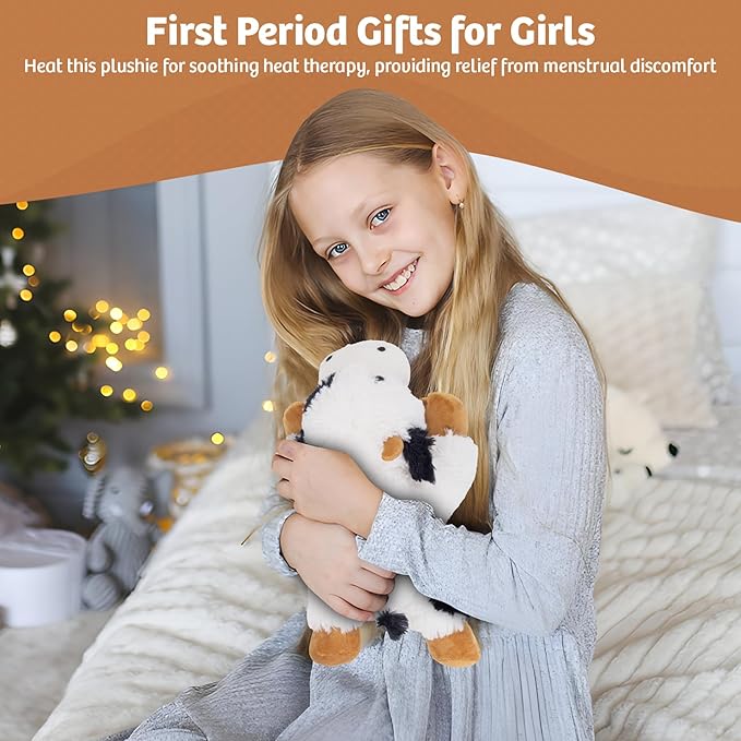 MARYSUN Microwavable Heated Cow Stuffed Animal - Weighted Stuffed Animal Plush, Heating Pad, Cozy Gift for Girls|Women|Kids|Elderly People