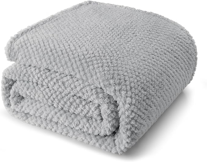 Whale Flotilla Soft Fleece Twin Size Bed Blanket, Light Grey | 60x80 Inch, Suitable for Bed, Fluffy Fuzzy Jacquard Blankets for All Season, Lightweight and Cozy