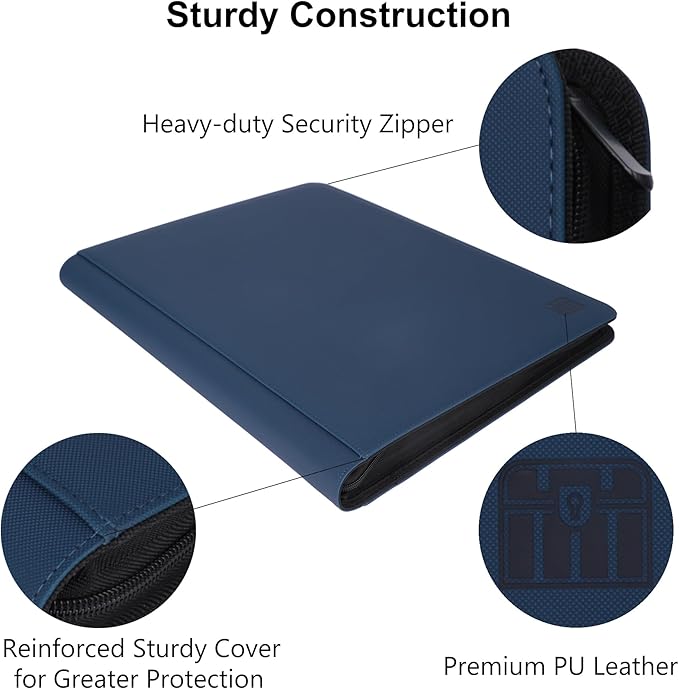 16 Pocket Top loader Binder, Holds 640 Top Loaders, Top loader Binder with Sleeves for Cards 3'' x 4'' Top loaders - Blue