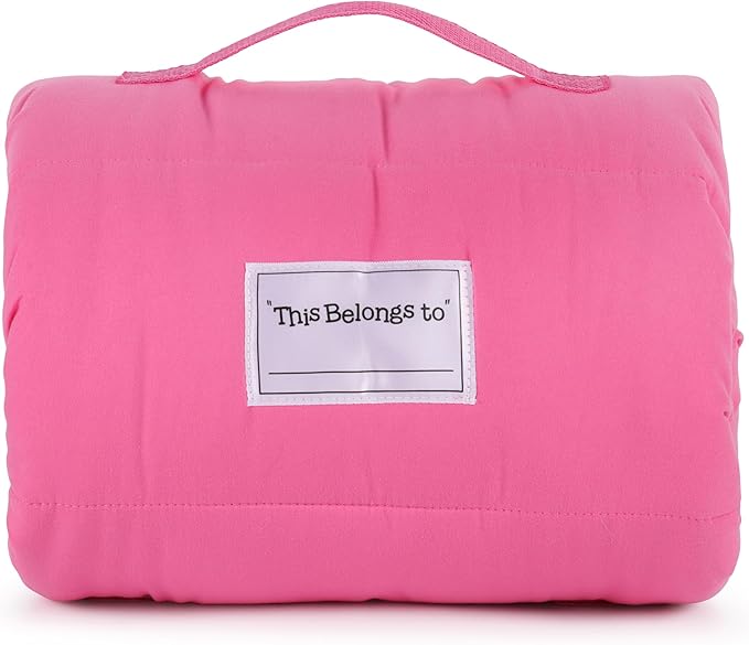 Jay Franco Kids Nap Mat with Embedded Pillow & Blanket – Soft 46"x20" Microfiber Sleeping Bag with Name Tag & Handle