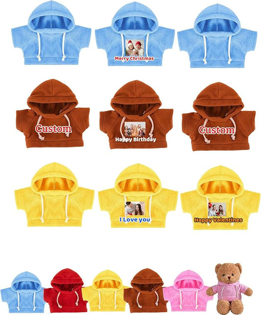 9 Pcs Custom Clothes for Teddy Bears with Name Photo, Personalized Stuffed Animal Clothing Fit 8-16 inch Stuffed Bears Sweater, Personalized Doll Clothes Make Your Own Plush Doll Shirt
