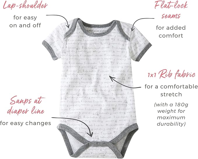 Burt's Bees Baby Bodysuits, Short Sleeve and Long Sleeve One-Pieces, 100% Organic Cotton