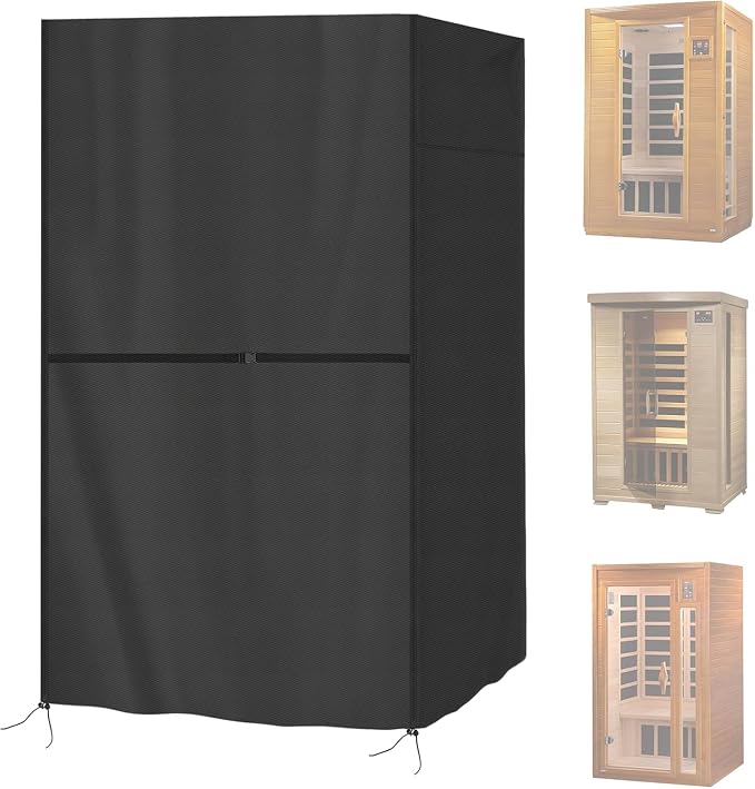 Outdoor Sauna Cover, 420D Sauna's Cover Compatible with DYNAMIC SAUNAS Andora 2-Person Low EMF FAR Infrared Sauna with Red Light,(Black) (48"Lx44"Wx75.5"H)
