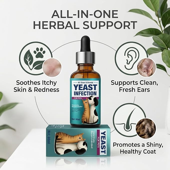Yeast Infection Treatment for Dogs, Natural Dog Ear & Paw Infection | Soothes Seasonal Skin Irritation, Natural for Skin and Ears Itch, Gentle Daily Dogs & Cats Care, Convenient To Use, 2 Fl Oz