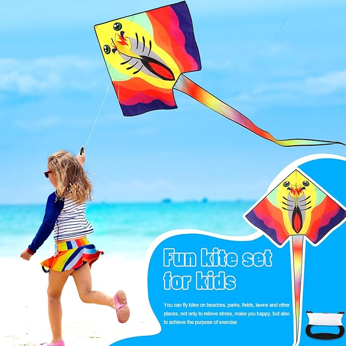 Leitee 6 Pack Large Kite for Kids and Adults Butterfly Kite for Kids Age 4-8-12 Dragonfly Owl Parrot Eagle Goldfish Teens Toy Easy to Fly for Game Beach Outdoor Activities Gifts(Ocean Style)