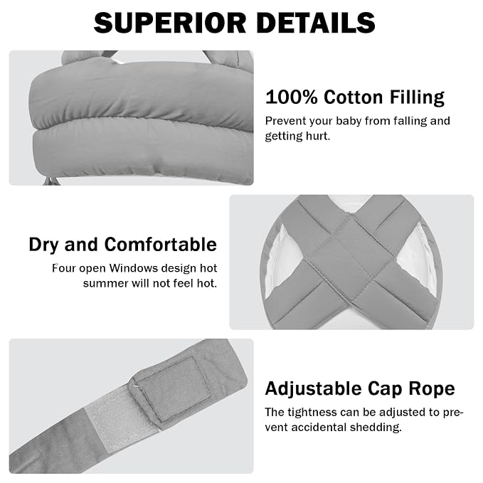 Baby Head Protector Baby Helmet for Crawling Walking, No Bumps Safety Head Adjustable Protective Cap for Walking, Playing (Gray)
