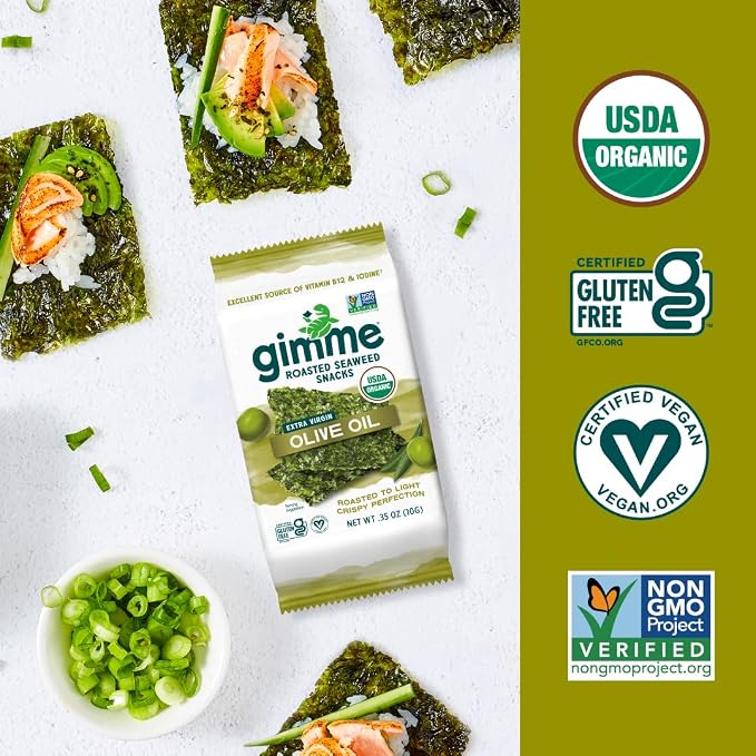 Gimme 12 CT Sharing Size Extra Virgin Olive Oil Seaweed Snacks, 10g, 0.35oz