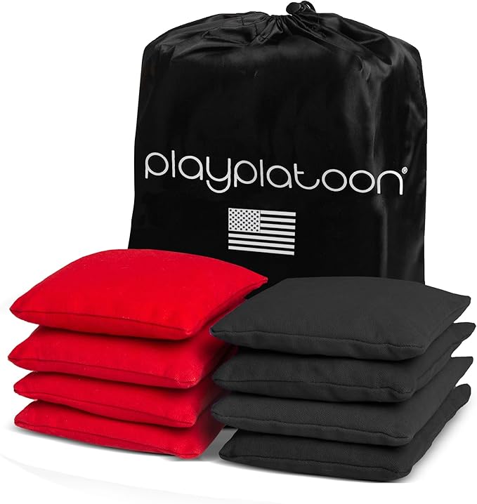 Play Platoon Cornhole Bags Weather Resistant- Set of 8 Regulation Bean Bags for Tossing- Official Professional Size & Weight Corn Hole Bags Two Color All Weather Cornhole Beans Bag Set with Tote Bag