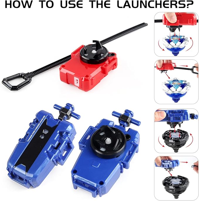 Battling Top Burst Launcher Game Set, 10 Spinning Tops Burst Gyros 3 Launchers with Storage Box Great Birthday Present for Boys Age 6 8 10+