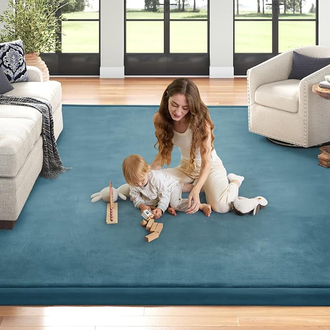 Baby Play Mat for Floor Nursery Rug Muscle Mat Area Rug Playroom Rug 74"x50" Playpen Mat Elastic Foam 1.3" Thick Crawling Mat for Babies,Toddlers, Infants, Kids,Indigo