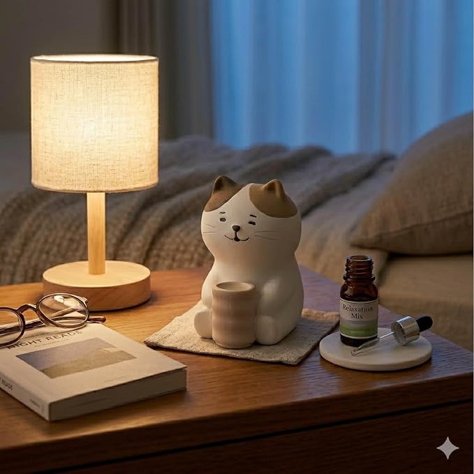 Passive Stone Diffuser, Cute Animal Series Aromatherapy Oil Diffuser for Tabletop Decor (1, Leisurely Cat)