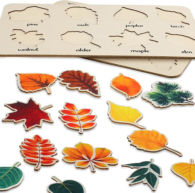 2 Pack Leaf Wooden Jigsaw Puzzles Preschool Puzzles Leaf Puzzle Montessori Toy Educational Plant Early Educational Learning Toys for Birthday Gift School Games