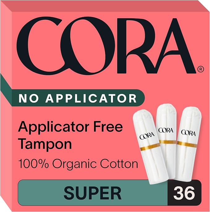 Cora Organic Cotton Non-Applicator Tampons (36 Super Non-Applicator Tampons)
