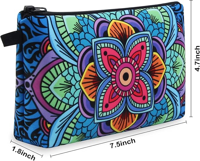 MAGEFY Makeup Bag, 2 Styles Travel Cosmetic Bag for Women Cosmetic pouch Elegant Blue Patterns Zipper Pouch Waterproof Makeup Pouch Cute (2 Packs, Peacock feather + Mandala pattern 0179)