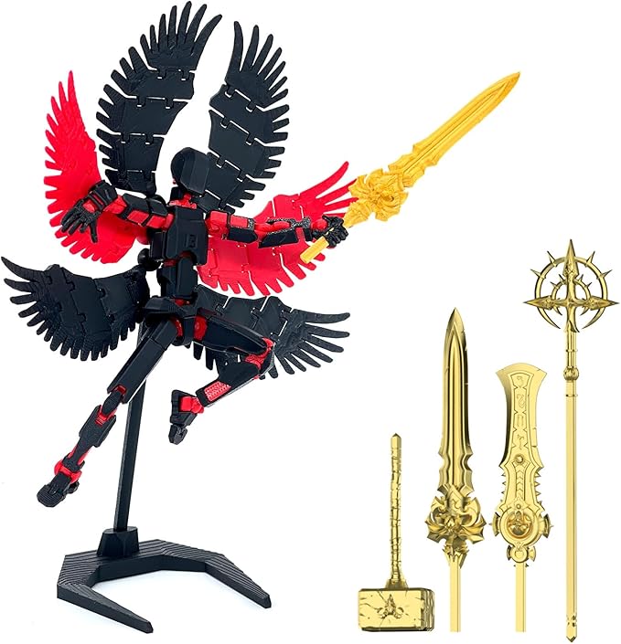 (Assembly Completed) 3D Printed T13 Titan 13 Action Figure 5.54-inch Dummy Lucky 13 Action Figure with 9 Types of Weapons and 5 Types of Hands, (Black Red)