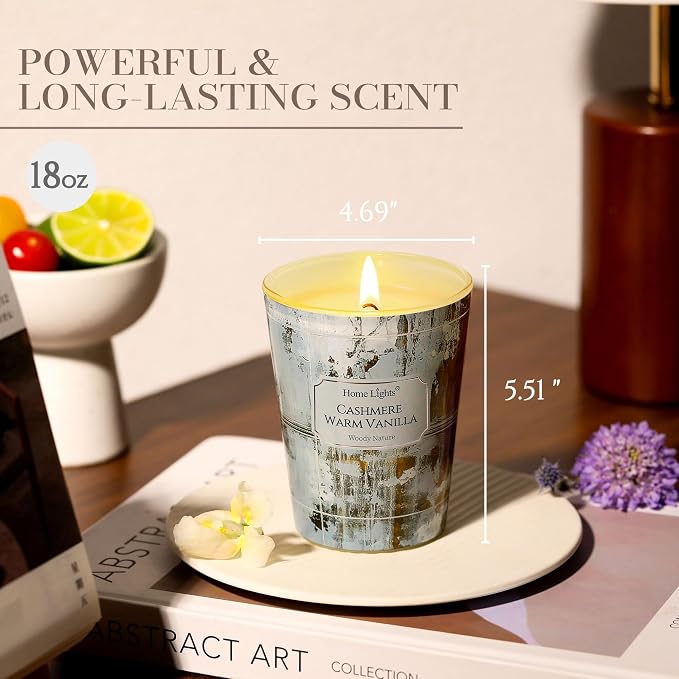 HomeLights Scented Candles for Women & Men, 6.7oz Candle Jars Aromatherapy Single Wick Candle, Ideal for Industrial Chic Home Decor and Gifts, Cashmere Warm Vanilla
