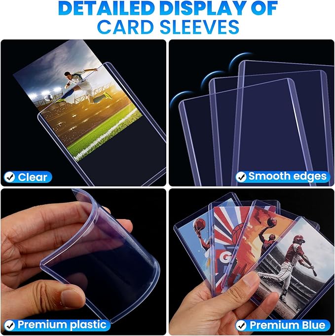 600 Card Sleeves Top Loaders for Cards, 3" x 4" Hard Plastic Toploaders, Baseball Card Protectors, Trading Card Holder for Football Sports Cards (300 Toploaders + 300 Penny Sleeves)
