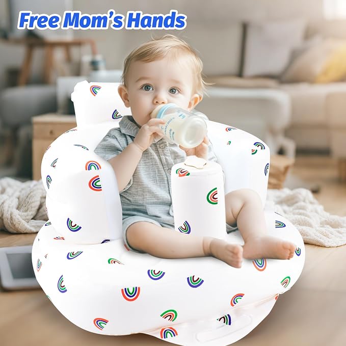 AirSwim Inflatable Baby Chair, Baby Inflatable Seat for Babies 3 Months and Up Summer Inflatable Baby Seat for Sitting Up, Blow Up Baby Floor Seat with Built in Air Pump, Rainbow