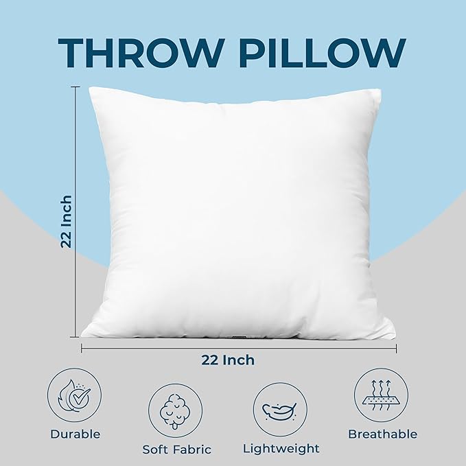 Utopia Bedding Throw Pillows, Decorative 22x22 Pillow Inserts, Set of 4 | Down alternative pillow insert with plush fluffy fill for beds sofas couches and chairs. Suitable for indoor outdoor use.
