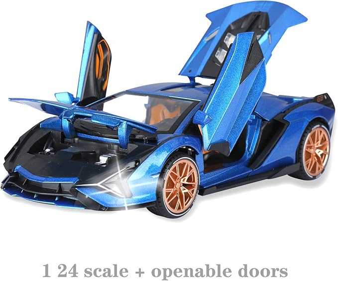 SASBSC Lambo Toy Cars for Kids Sian Fkp37 Model Car Diecast Metal Cars with Light and Sound Pull Back Car Toys for 3+ Year Old Boys (Blue-1 24)