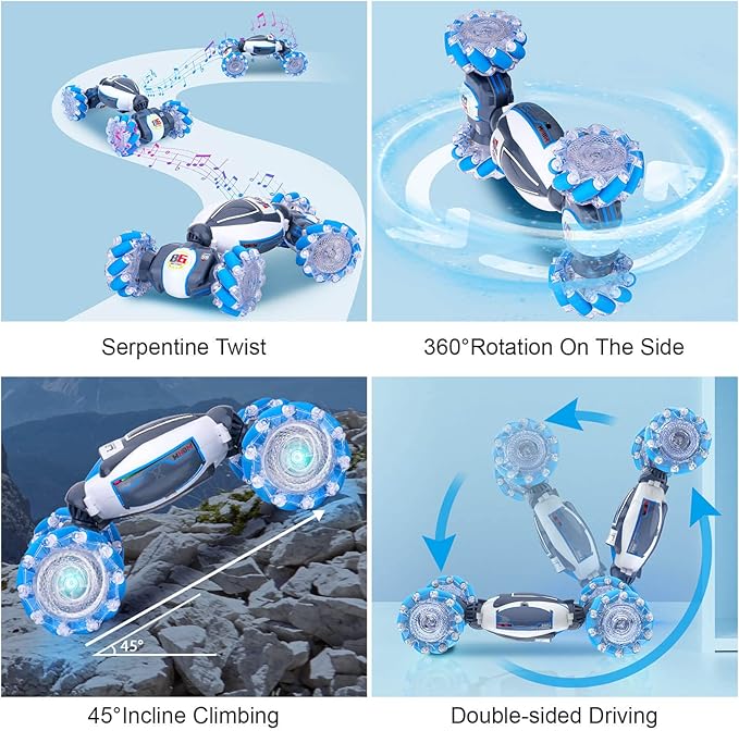 Gesture Sensing RC Stunt Car, Toys for Boys Girls 6-12 Year Old 4WD Remote Control Car 360° Rotate Transform Off-Road Drift RC Toy with Lights Music, 2.4Ghz Hand Control Birthday Xmas Gifts