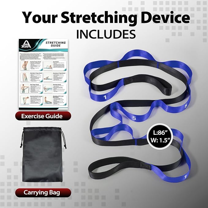 Acozycoo Stretching Strap with Loops for Physical Therapy,Yoga Strap for Stretching,Home Workout,Pilate & Flexibility Training,Non-Elastic Exercise Stretch Band for Hamstring,Leg Stretcher Belt,Flexibility Fascia