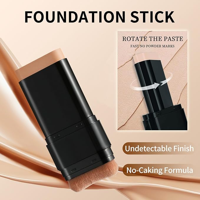 Foundation Stick, 2 in 1 Dual-Ended Long-Lasting Concealer Korean Foundation Contour Stick, Waterproof Contouring foundation with Brush, Full Coverage Matte Finish for Face Makeup(01#IVORY)