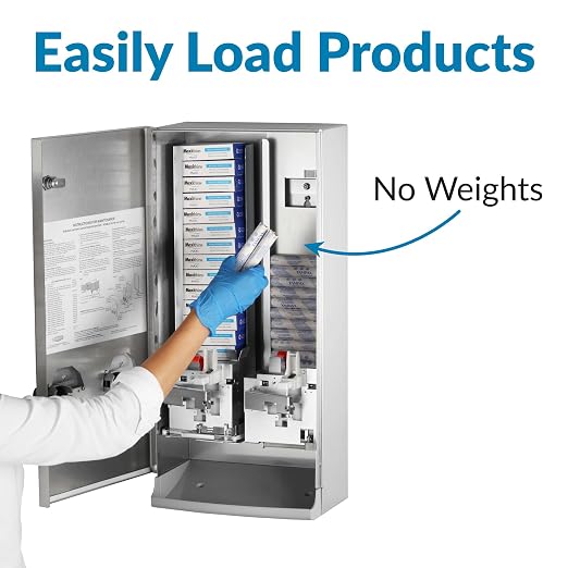 Bobrick Napkin and Tampon Dispenser, Free Vend, Surface-Mounted, ADA Compliant, Stainless Steel, Satin Finish Holds 30 Tampons & 20 Napkins Push-Button Operation Easy Access Adjustable Coin Settings