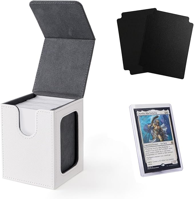 Venssu MTG Deck Box for Commander Display,Card Deck Box Fits 100 Double Sleeved Cards,TCG with 2 Dividers and 1 Toploader (White＆Grey)