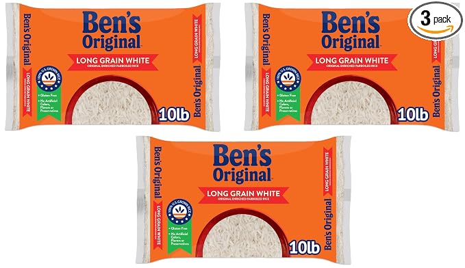 BEN'S ORIGINAL Enriched Long Grain White Rice, Parboiled Rice, 10 lb Bag (Pack of 3)