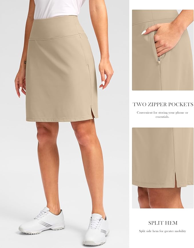 G Gradual 20" Skorts with Pockets Knee Length Golf Skirt | Built in Soft Shorts, High Waisted, Tummy Control, Breathable, Long Skorts for Athletic, Tennis, Dressy, Casual, Summer