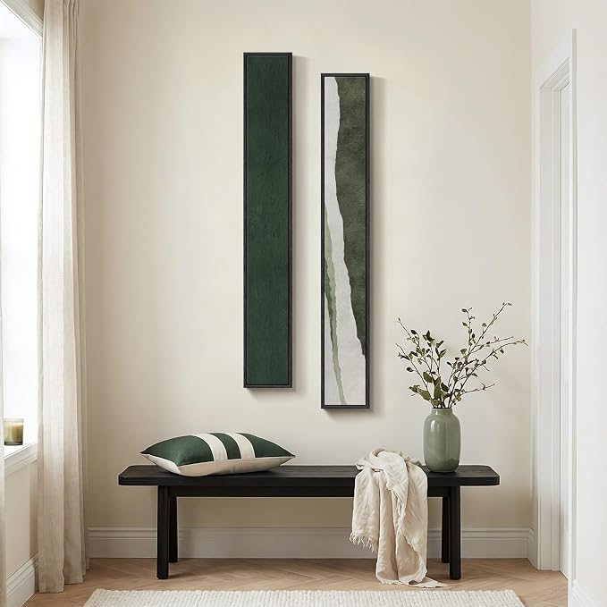 Framed Green White Vertical Abstract Wall Art Decor for Hallway, 2 Piece | Long narrow, Canvas prints, Abstract pictures, Green white, Vertical, Minimalist artwork, Living room, Entryway wall decor