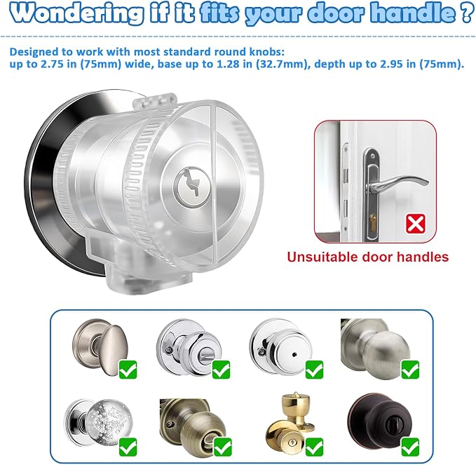 Door Knob Safety Self-locking Cover for Kids,Prevent Childproof Opening,Easy Install&Use,Child Safety Guards & Locks for Standard Round Knobs,1 Pack,