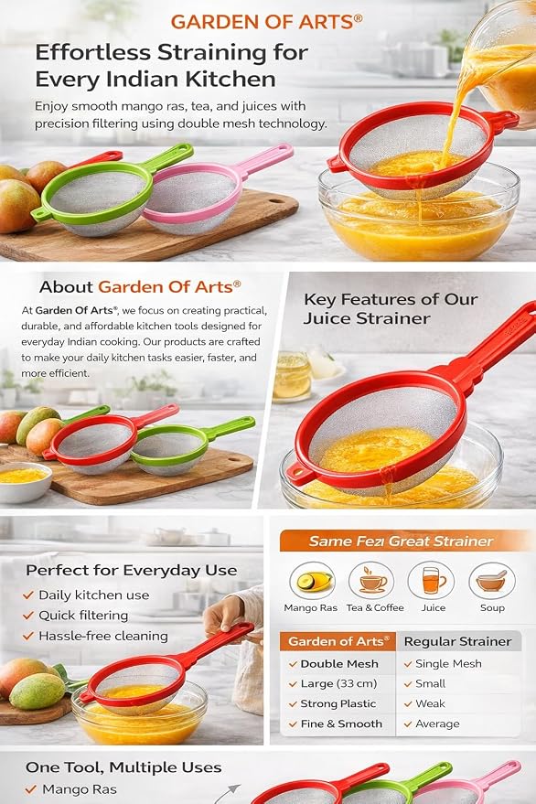 Plastic Juice Strainer 7 Number 33 CMS long and 19 CMS diameter strain jali chalni soup mango ras multicolour