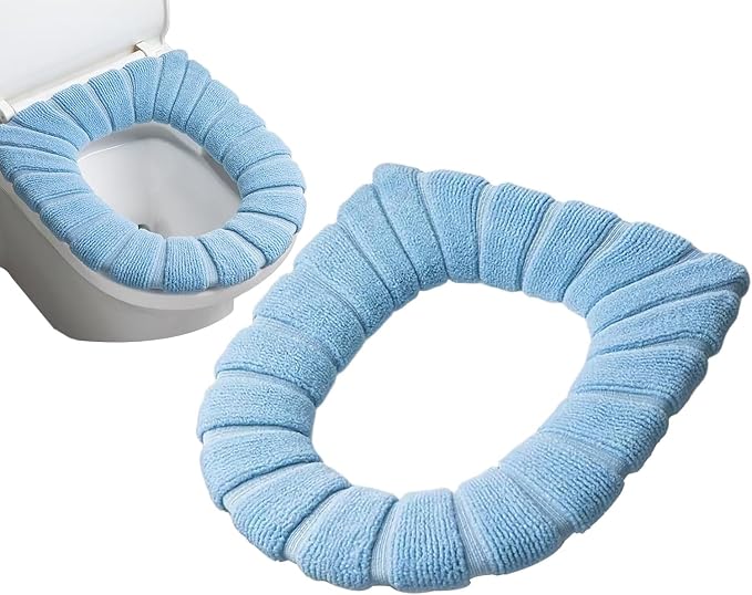 5 Pack Soft Washable Toilet Seat Covers, Thicker & Warmer Stretchable Cloth Pads for Bathroom, Cozy Pink Toilet Accessories Blue