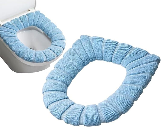 5 Pack Soft Washable Toilet Seat Covers, Thicker & Warmer Stretchable Cloth Pads for Bathroom, Cozy Pink Toilet Accessories Blue