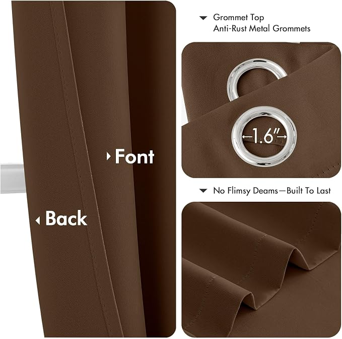 MIULEE Blackout Curtains for Bedroom 2 Panels 40 x 72 Inch Long Brown | Thermal Insulated, Living Room Darkening Grommet Drapes, Noise Reducing, Light Blocking Window Treatments