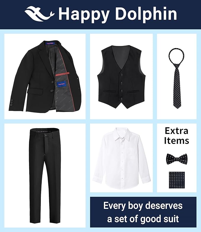 Happy Dolphin Boys Suit Set Modern Fit Kids Suits Adjustable Waist Boys Wedding Outfit for Boy Communion Suits for Boys