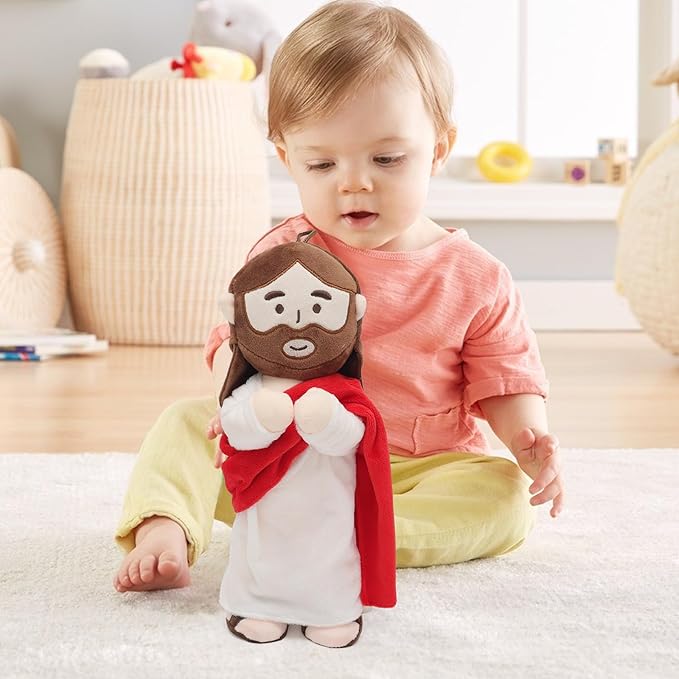 Jesus Plush Doll with Jointed Skeleton Jesus Plushie 13.4" Poseable Jesus with Removable Accessories Easter Christian Gifts for Kids (Red)