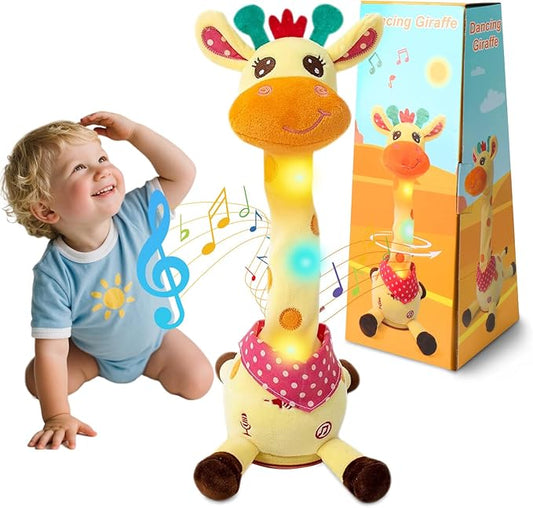LUKETURE Dancing Talking Giraffe Toy Stuffed Plush, Cute Interactive Talking Giraffe Gift for Girls Boys Kids, Musical Baby Toys Singing 10 Children's Song Repeats What You Say (Dancing Giraffe)