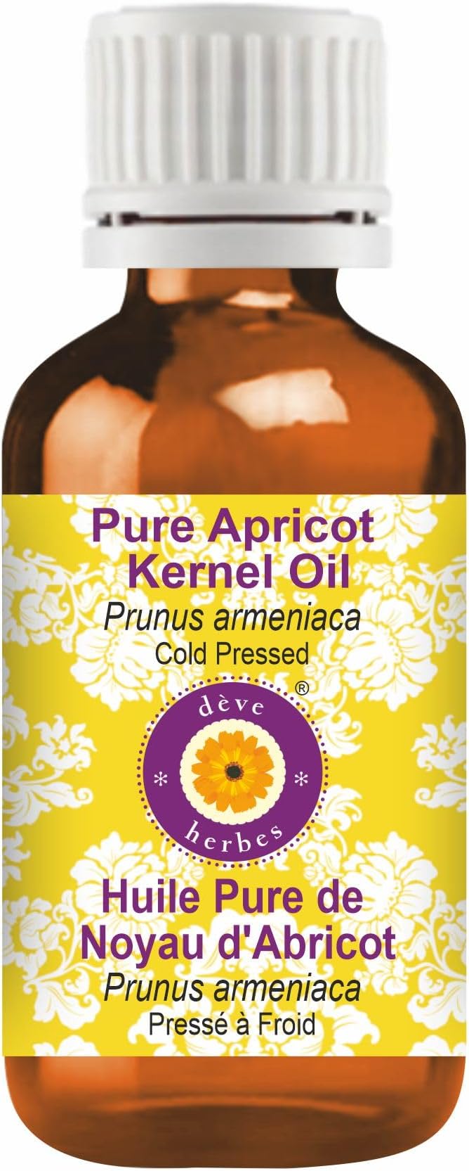 dève herbes Apricot Kernel Oil (Prunus armeniaca) | Cold Pressed | Pure | Natural | Undiluted | For Diluting Essential oils | For Skin & Massage | Non-Sticky | Lightweight | Unisex | 15ml (0.50 oz)