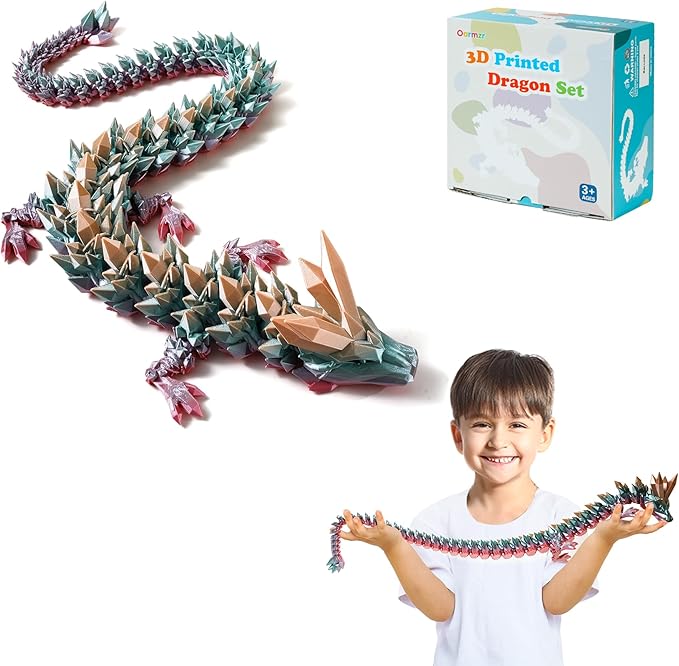 30'' 3D Printed Dragon - 3D Printed Toys, Articulated Crystal Dragon Large Rainbow Animal Fidget Toy, Decor Huge Dragons Collectible Figurines(Mixcolor4,30inch)