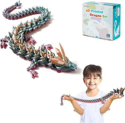 30'' 3D Printed Dragon - 3D Printed Toys, Articulated Crystal Dragon Large Rainbow Animal Fidget Toy, Decor Huge Dragons Collectible Figurines(Mixcolor4,30inch)
