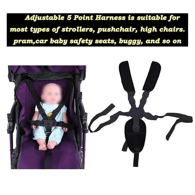 4in1 Universal 5 Point Harness Baby Seat Belt, Adjustable Baby Safety Strap, Child Seat Belts Shoulder Pads, Cushion Crotch Pads for High Chair Stroller, Include Shoulder Pads & Guarding Pad