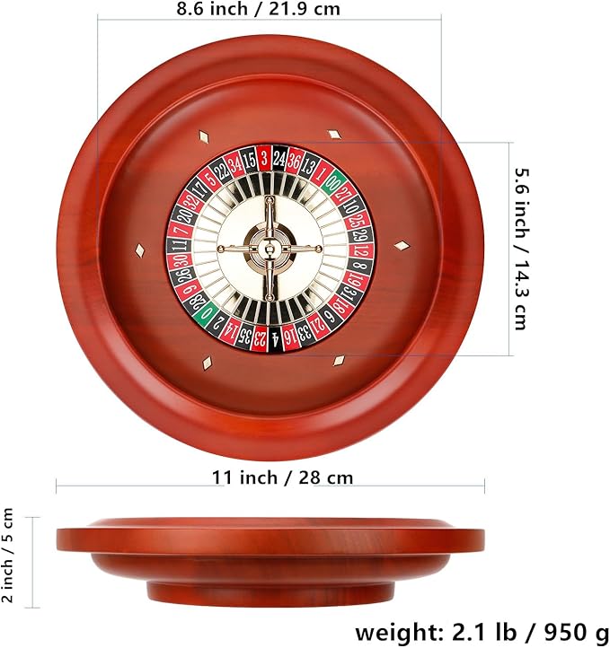 Wooden Roulette Wheel, 11 inch Solid Wood Casino Roulette Wheels for Adults, Professional Roulette Board for Home Game Night Party