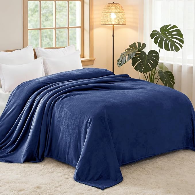 Exclusivo Mezcla Soft Fleece Blanket Twin Size for Bed, Navy Blue | 90x66 Inches, Double-Sided Brushed Flannel, Lightweight Plush Cozy Blanket for Home Decor, All Season, Machine Washable