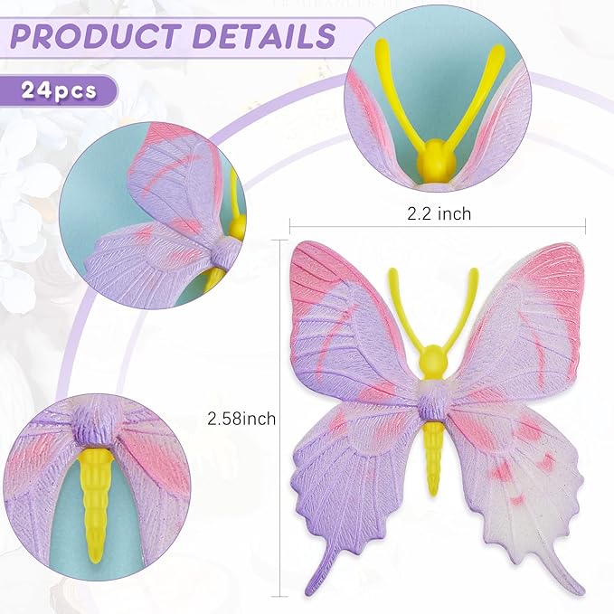 48 Pcs Plastic Butterflies Toy Fake Butterflies Action Figures Art Lifelike Butterfly Removable Reusable Cake Decoration for Classroom Party Favor Wall Garden Decor, 12 Styles