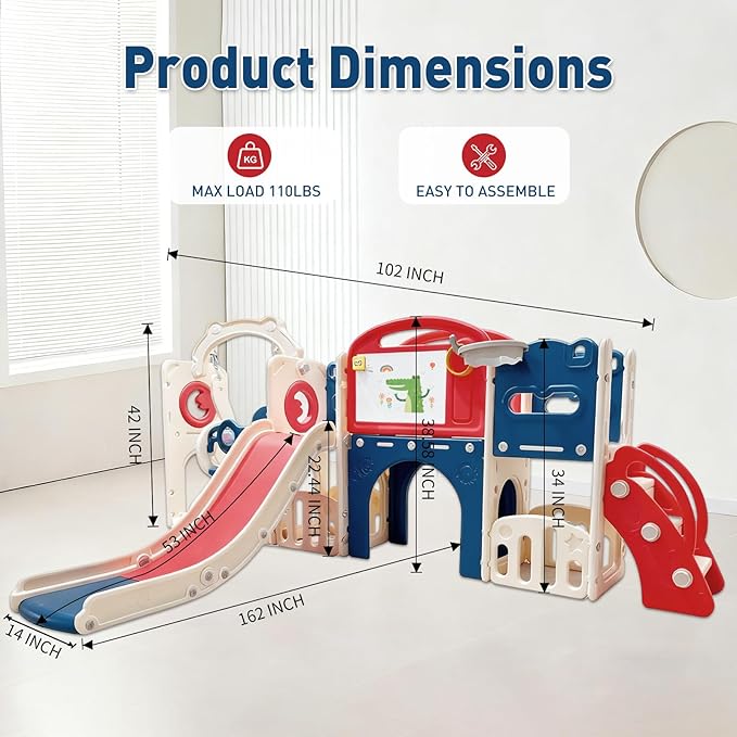 12 in 1 Toddler Outdoor Playset Toys with Swing Toddlers Indoor Playground for 1-3 Years Durable Ecofriendly Swing and Kids Slide Set Climber Tunnel Crawl Toys for Backyards