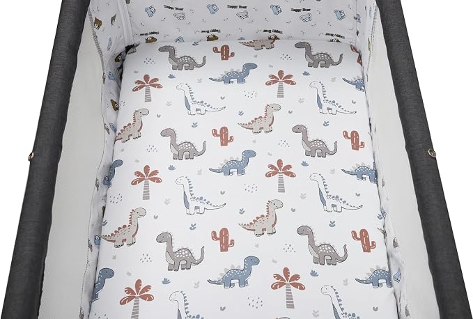 Pack n Play Sheet Stretchy Fitted Portable Mini Crib Sheets Set 2 Pack,Playard Sheets Convertible Playard Mattress Cover,Ultra Soft Jersey Material, Cream & Dinosuar