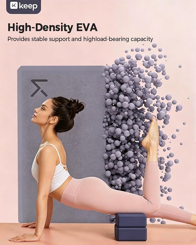 KEEP Yoga Block, High-Density EVA Foam 2 Pack Yoga Block with Non-Slip Textured Surface, Supportive, Lightweight - Ideal for Yoga